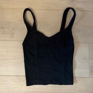 aerie Black Ribbed Bustier-Style Tank